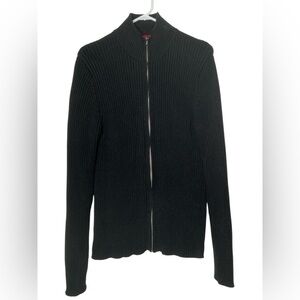 Mens Ralph Lauren Polo Jeans Ribbed Knit Zip Up Sweater Jacket in Black Large